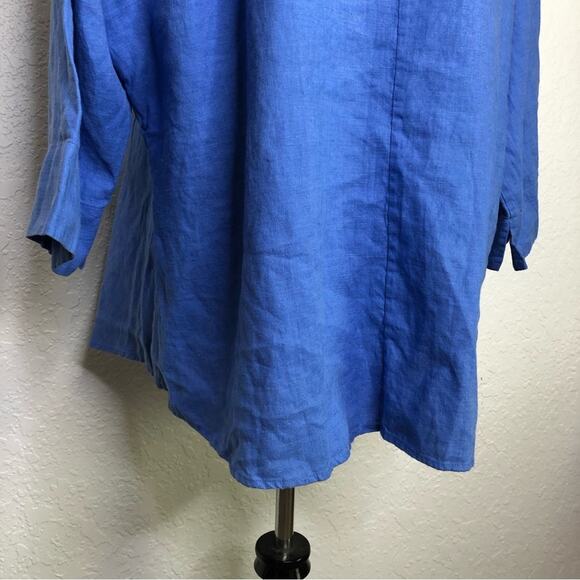 Zyga Lin'n Laundry bright blue linen button down top size FR 42 or US Large - Picture 9 of 14